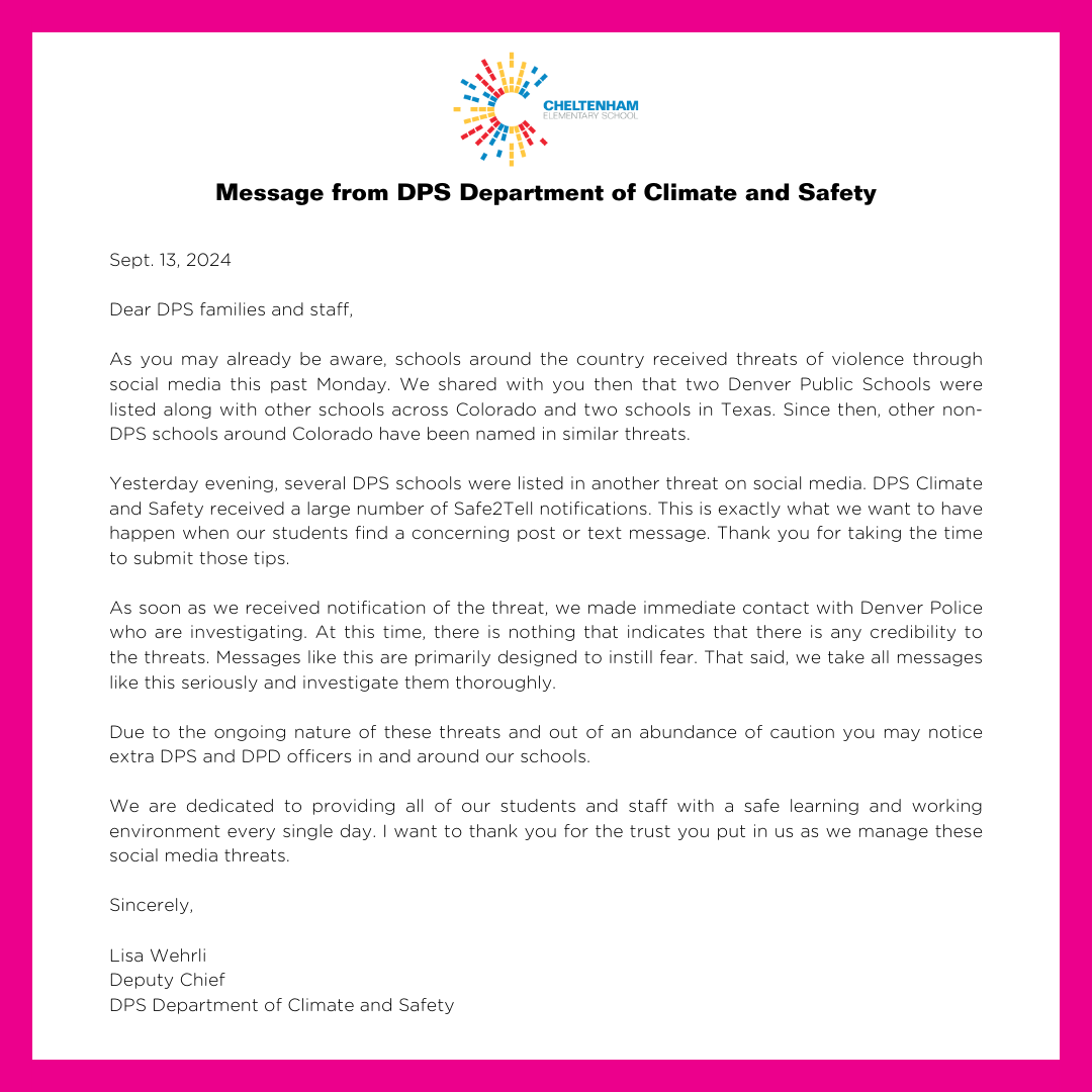 Message from the Department of Climate and Safety